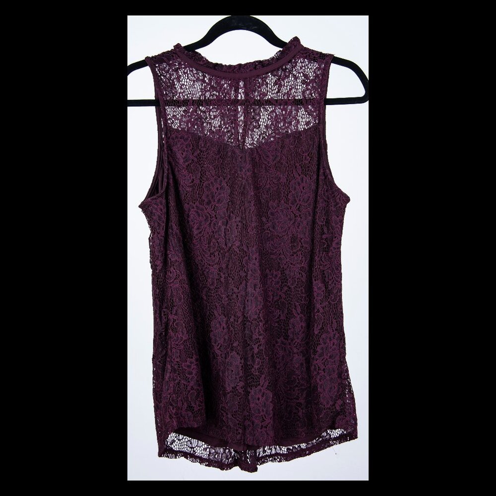 Fortune + Ivy Womens Burgundy Floral Sleeveless Lace Mesh Lined Top XL EUC